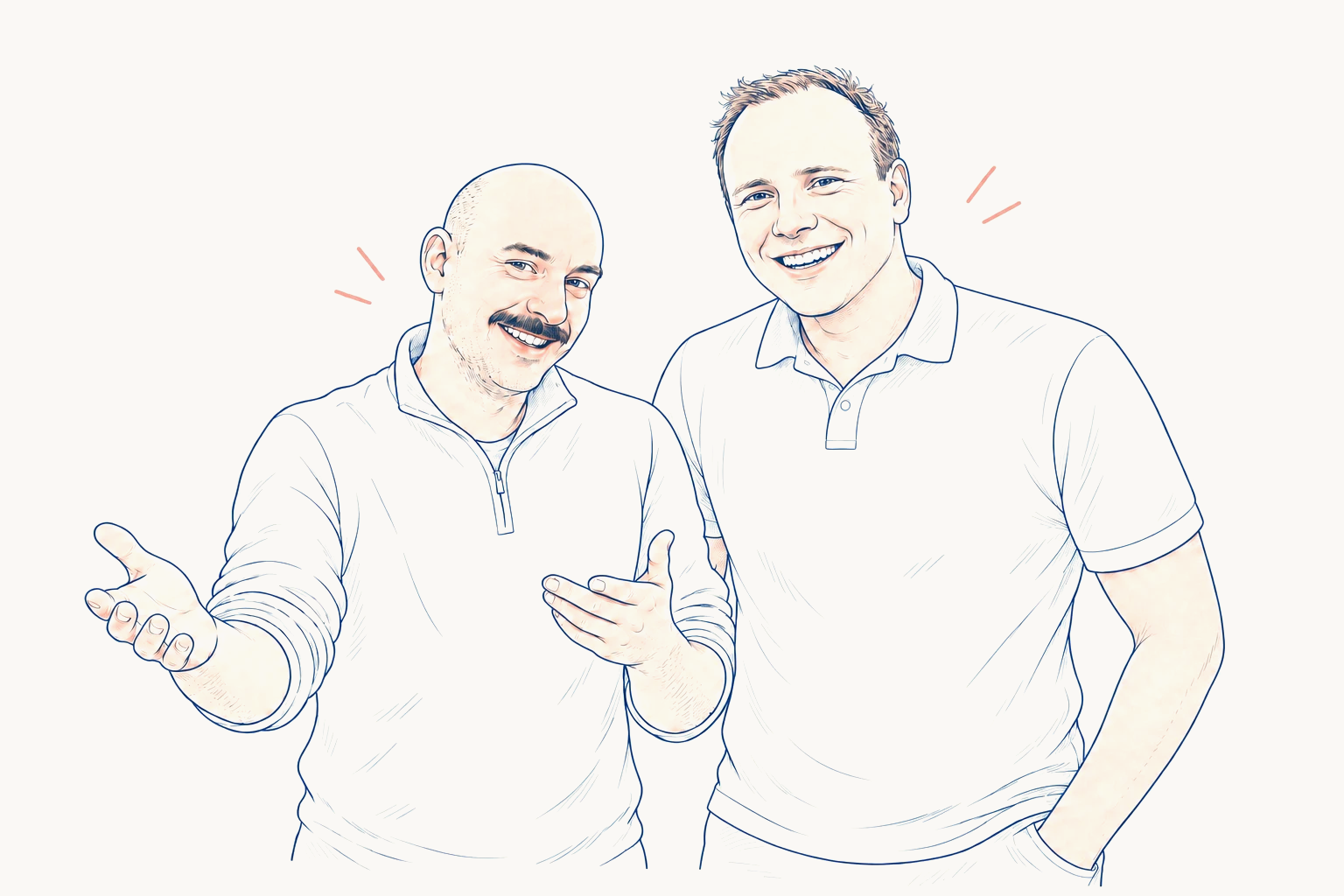 Getekend portret van Bram en Jeroen, de oprichters van Salon Pelikaan